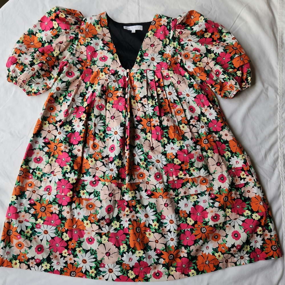 Karlie floral vneck puff sleeve mini dress S